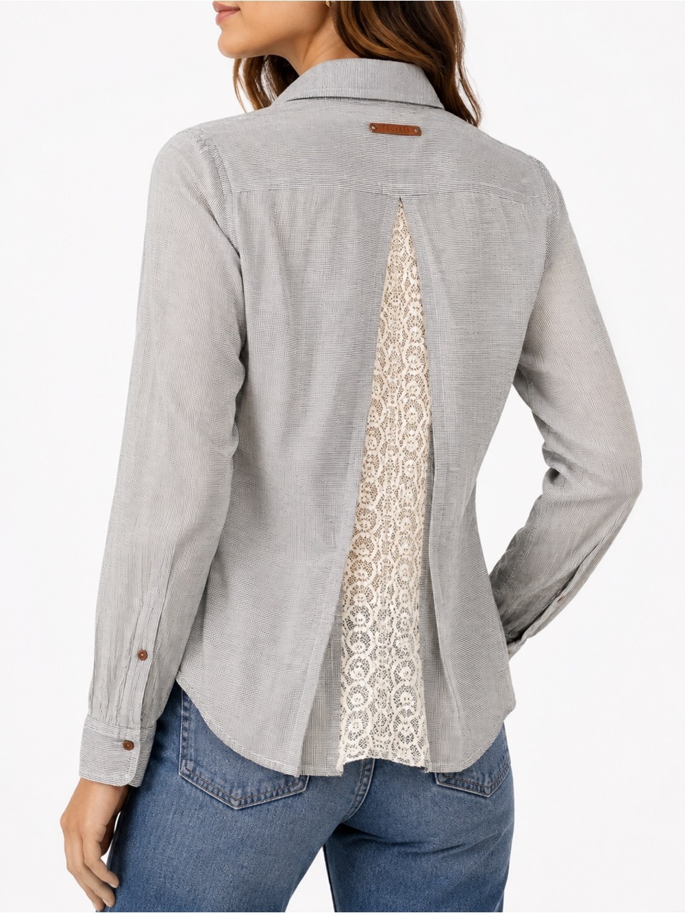 Trovata Birds of Paradis Cotton Pinstripe Lace Back Shirt Blouse Small